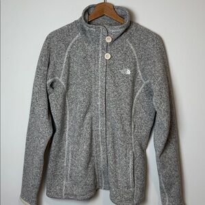 The North Face women’s heather Gray jacket size large light zip up 2 buttons